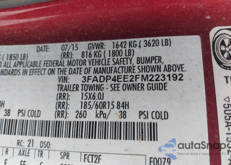 2015 Ford Fiesta Se из США, поврежденный, VIN 3FADP4EE2FM223192